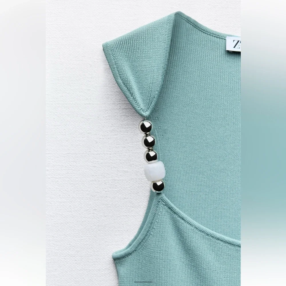 Zara Teal Midi Dress with Pearl Straps - Picture 4 of 4